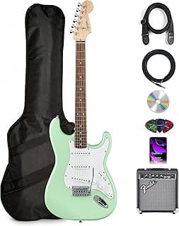 Fender Squier Stratocaster Electric Guitar - Surf Green Bundle with Fender Frontman 10G Amplifier, Gig Bag, Cable, Strap, Picks, and Austin Bazaar Instructional Video