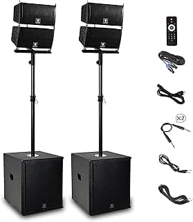 RECK 6000W P.M.P.O Stereo 15-inch Powered PA Speaker System DJ Combo Set, 4 Line Array Speakers and Two 15 inch Subwoofers with Bluetooth/USB/SD Card/Remote Control for Party DJ Wedding Meeting