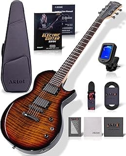 AKLOT 24-Fret Electric Guitar Kit – Single Cut (LP Style), Modern Playability with Coil-Split Humbucker Pickups, Essential Accessories Included, Inferno Burst