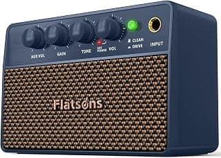 Flatsons FBA-10 Guitar Amplifier, Drive/Clean Tone Electric Guitars Amp, 10W Mini Portable Amp with Type-C Rechargeable Battery 6H Work, Wireless Vintage Guitar Speaker for Practice Travel (Blue)