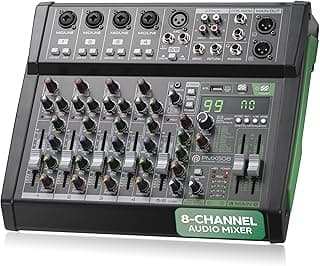 Pyle 8 Channel Audio Mixer - 4 XLR Combo Mic Inputs, Bluetooth Studio Mixer/DJ Controller with DSP Digital Effects, USB-A In with MP3 Player, PC Recording, LED Level Meter, Smooth Dials and Faders