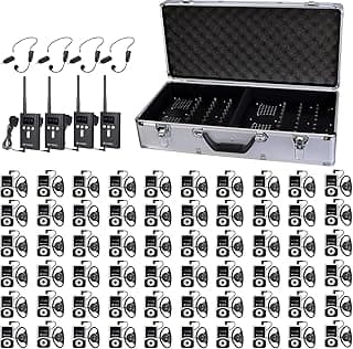 Retekess T130S School Tour Guide System, Tour Guide Microphone and Speaker, Upgraded Long Range, One-Key Pairing, Translation Equipment for School, Factory (4 Transmitter 60 Receivers)