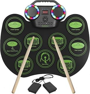 Electronic Drum E-Drum Kit, Bonvvie Portable Roll Up Digital Drum with 9 Pads, MIDI, DTC, Built-in Dual Speakers, Rechargeable 2000 mAh Li-Ion Battery, Ideal for Beginners & Music Enthusiasts