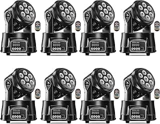 8PCS U`King Moving Head Light RGBW Stage Lighting DJ Lights 7 x 10W LED Beam Spotlight 9/14 CH Wash Light with DMX and Sound Activated for Church Wedding Bar Christmas and Halloween