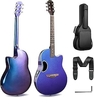 CAHAYA Acoustic Electric Guitar Kit - 41” Carbon Fiber Adult Beginner Set with Bag and Strap Built-In Pickup Rich Resonance & Warm Tone for Performance Ready, Pearl Blue-Purple Finish