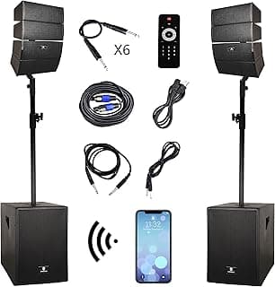 RECK 4000W DJ/Powered PA Speaker System Combo Set with Bluetooth/USB/SD Card/Remote Control with Two 12 Inch Subwoofers and 8 Line Array Speakers or Performances, speeches, Live
