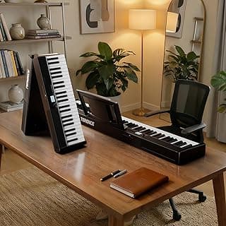 TERENCE V30 Portable Digital Piano 88 Key Weighted Keyboard Built-In 1800mAh Rechargeable Battery,Foldable Piano Keyboard with 2X5W Speakers,Music Stand,Sustain Pedal and Headphone for Beginners,Black