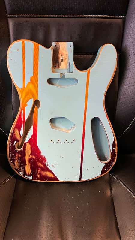 MJT Thinline Telecaster Body Blue Over Burst Nitro Heavy Relic - 40% OFF!